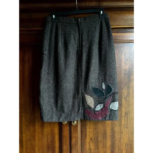 Vtg Anthropologie 6 Floreat Wool Pencil Skirt Bird Embroidered Dark Academia - Picture 5 of 13